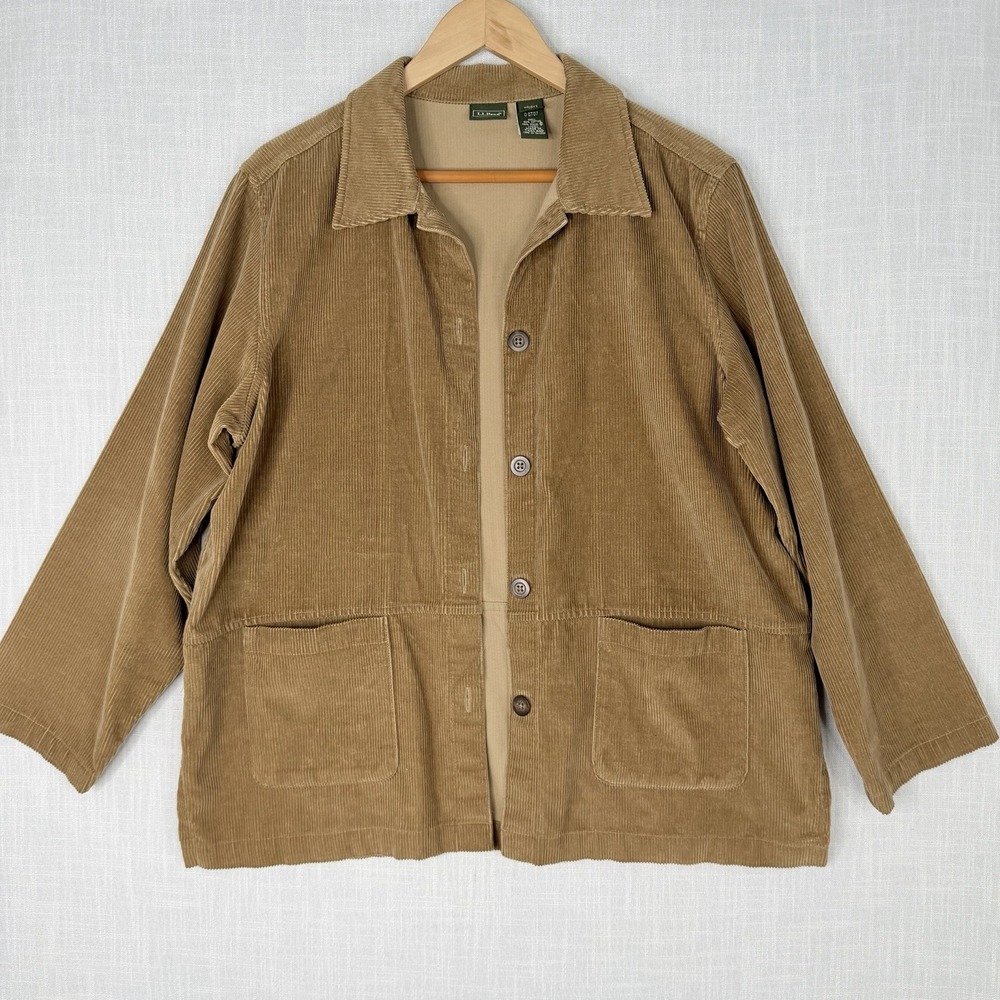 L.L. Bean Brown Corduroy Chore Jacket Button Shirt Shacket Womens Large